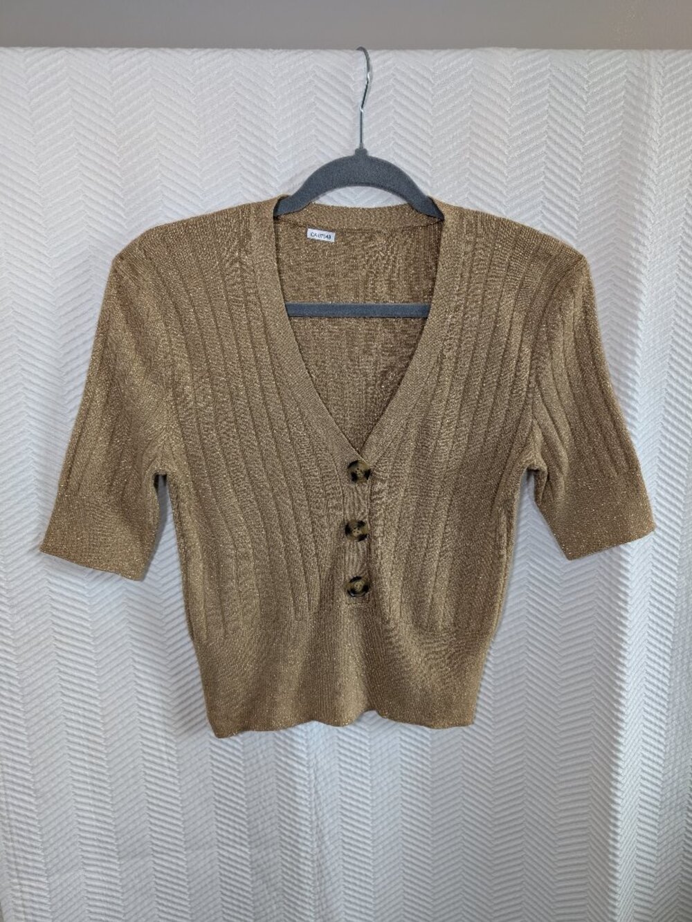 Mango Ribbed Knit Top Gold Metallic Medium Quiet Luxury Minimalist Clean Girl